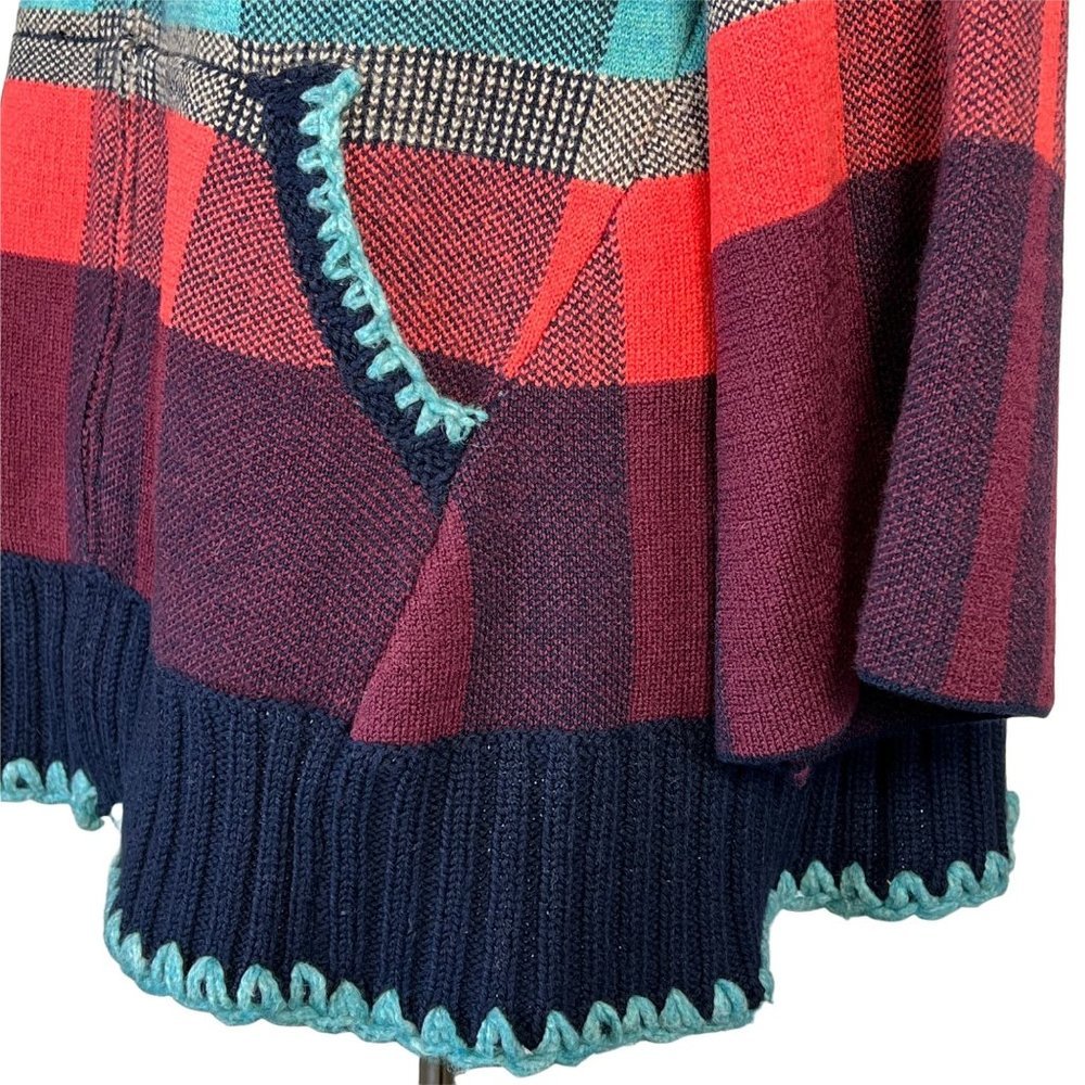 HWR Monogram Cardigan X Small Plaid Zip Up Swing Sweater Jacket Pockets Red Blue - Picture 7 of 13
